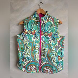 Womens Reverisible Hot Pink Paisley Print Golf Quilted Vest Sz M Tegna